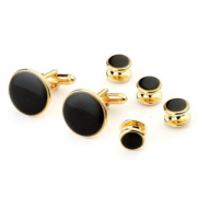 Jet Black Stone Tuxedo Studs and Cufflinks